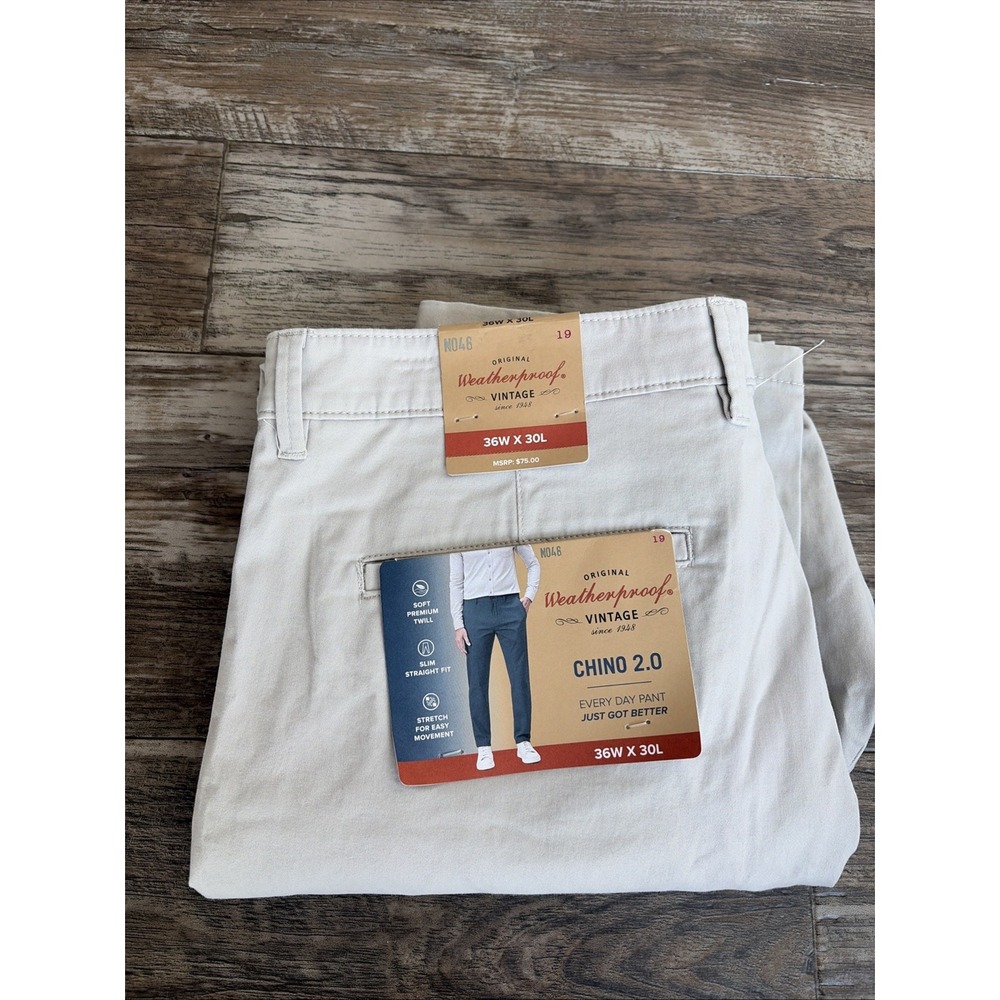 Weatherproof Vintage Men's Chino 2.0‎ Slim Straight Stretch Twill Pants 36x30